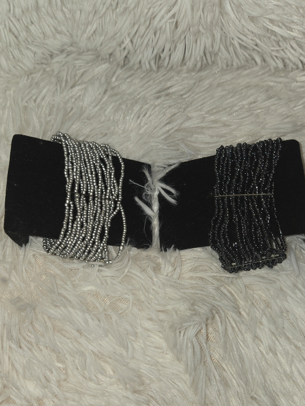 Beaded Stretch Bracelet Set - Silver & Black